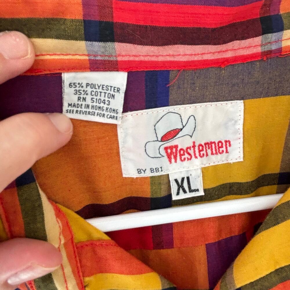 Vintage Westerner Men's XL Colorful Plaid Shirt Pearl Snap Cowboy Rodeo - Picture 3 of 7